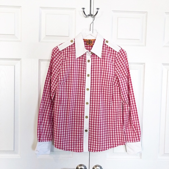 Tory Burch Tops - Tory Burch Pink Gingham Mikkel Button Down Top NWT
